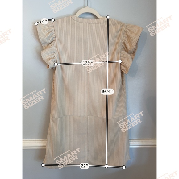 THML Cream V-Neck Shift Dress with Ruffle Sleeves Size Small - Picture 6 of 10